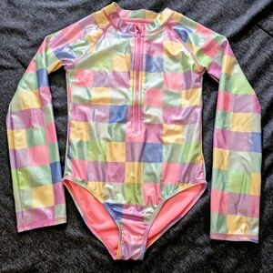 Magic Multicolor Checkered Kids Swim Rashguard